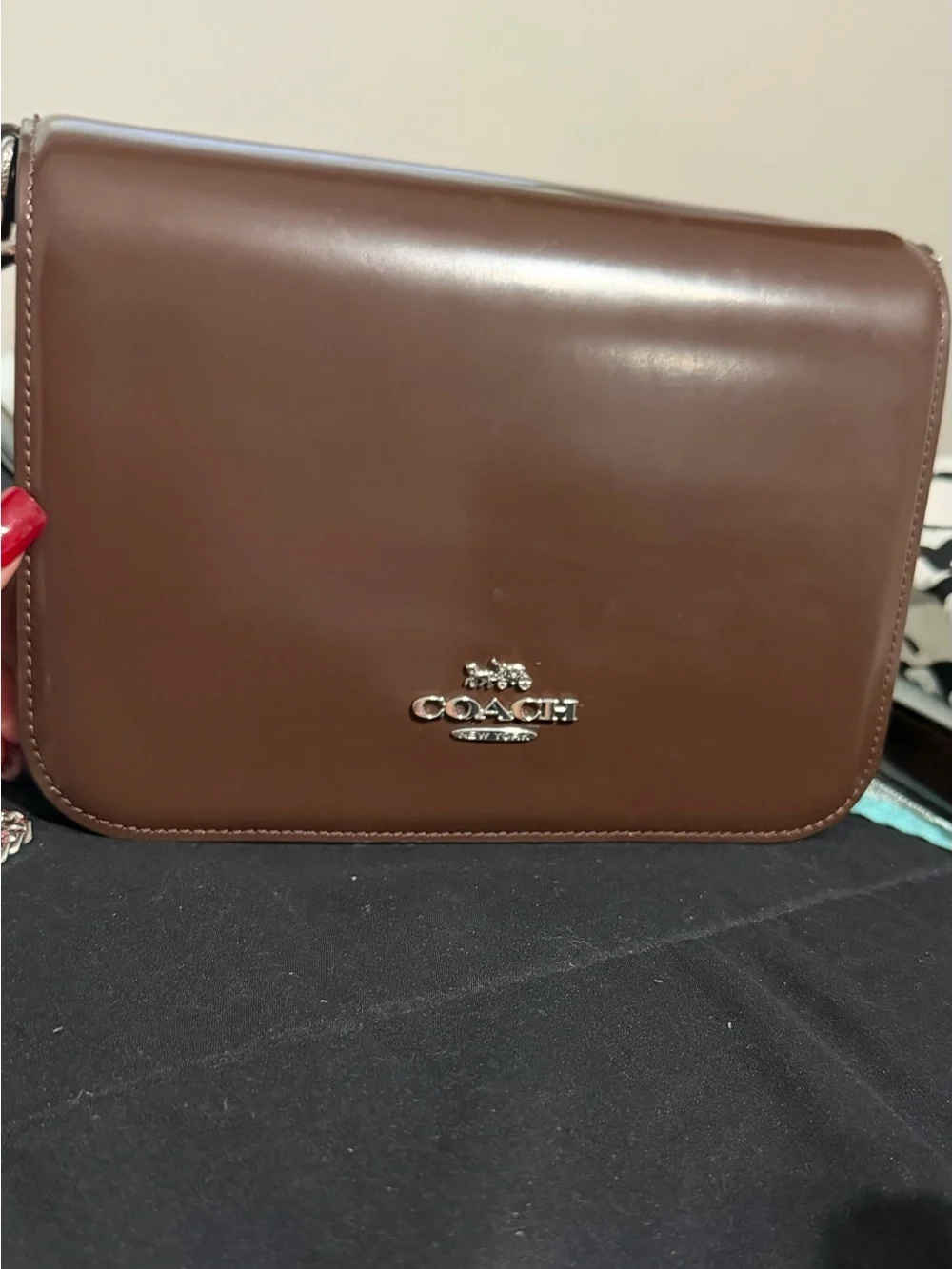 Coach Smooth Brown Leather Flap Crossbody with Silver Logo